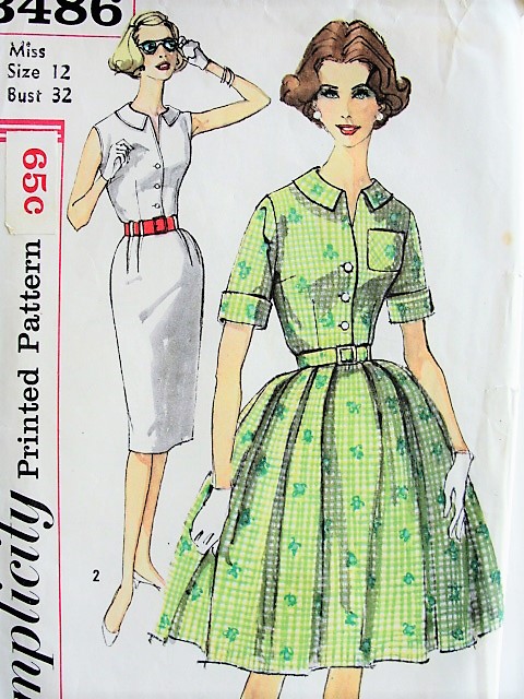 1960s CLASSIC Slim or Full Shirt Dress Simplicity 3486 Bust 32 Vintage Sewing Pattern