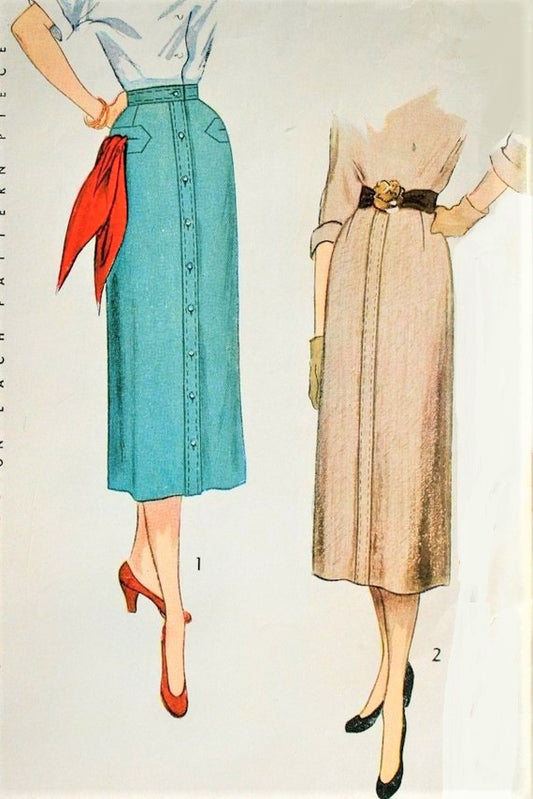 1950s CLASSIC Slim Skirt Pattern SIMPLICITY 3494 Two Lovely Styles Waist 26 Vintage Sewing Pattern
