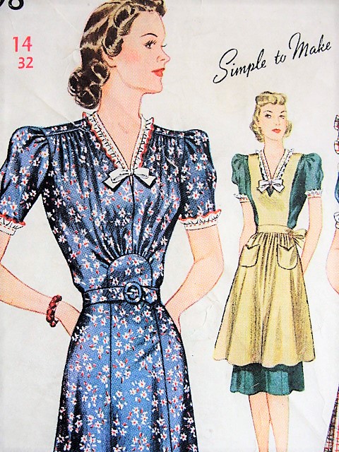 1930s BEAUTIFUL Dress and Pinafore Apron Pattern SIMPLICITY 3598  Bust 30Simple To Make Vintage Sewing Pattern