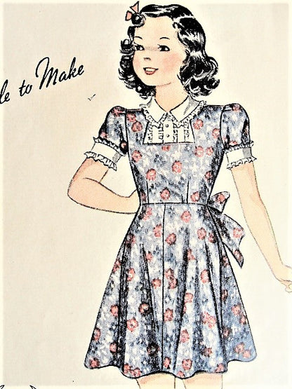 1940s CUTE Girls Dress Pattern SIMPLICITY 3633 Pre WWII, Parents Magazine seal Two Sweet Styles Simple to Make Size 12 Vintage Sewing Pattern