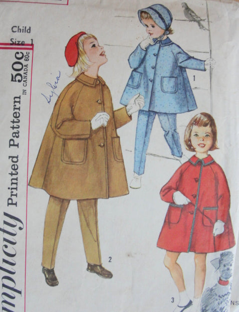 1960s Vintage CHARMING Childs Coat, Pants, and Hat Simplicity 3654 Chest 20 Sewing Pattern