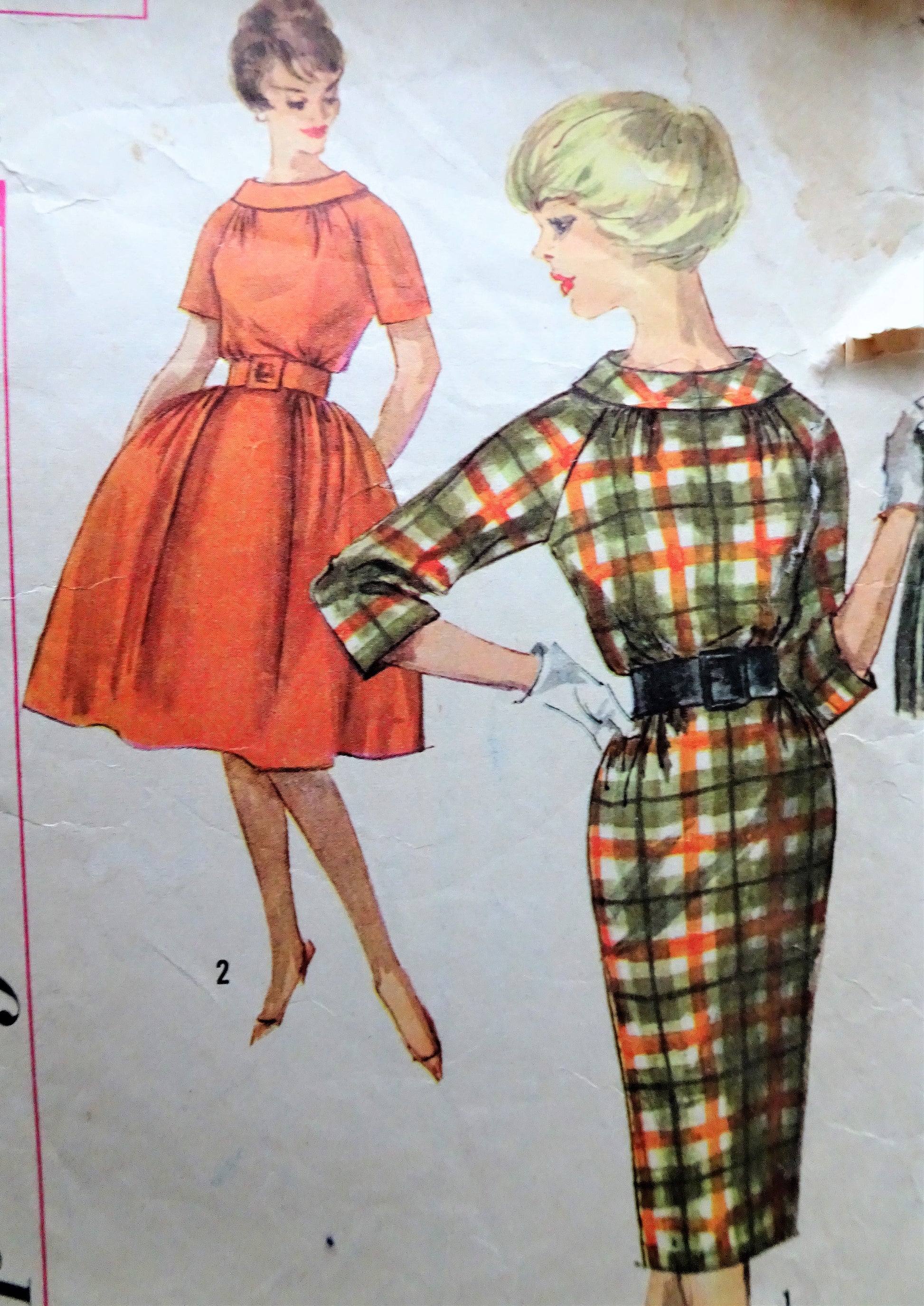 1960s LOVELY Full or Slim Skirt Dress Pattern SIMPLICITY 3718 Very Pretty Style Bust 32 Vintage Sewing Pattern