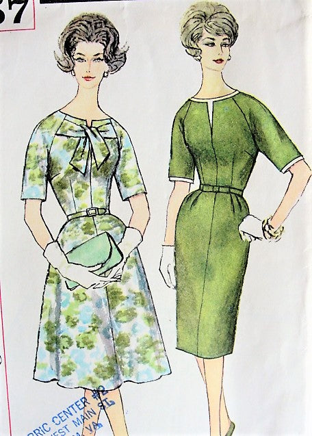 1960s Vintage MAD MEN Joan Holloway Style Dress in Two Styles with Detachable Neck and Sleeve Trim Simplicity 3757 Sewing Pattern Bust 35