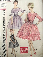 1960s Vintage FLIRTY Belted Dress with Ruffled Sleeves or Sleeveless with Collar Simplicity 3782 Sewing Pattern Bust 32