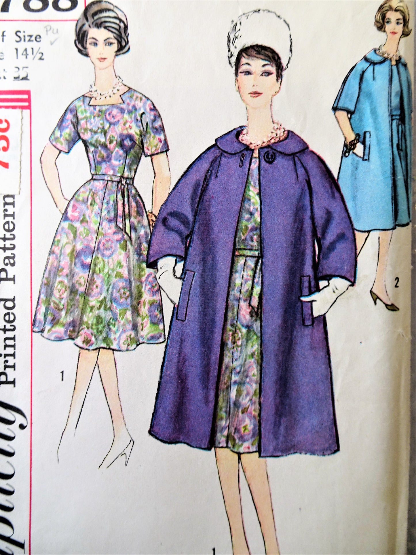 1960s LOVELY Dress and Coat Pattern SIMPLICITY 3788 Beautiful Notched Neckline Dress Day or Party, Flared Lined Coat Bust 35 Vintage Sewing Pattern