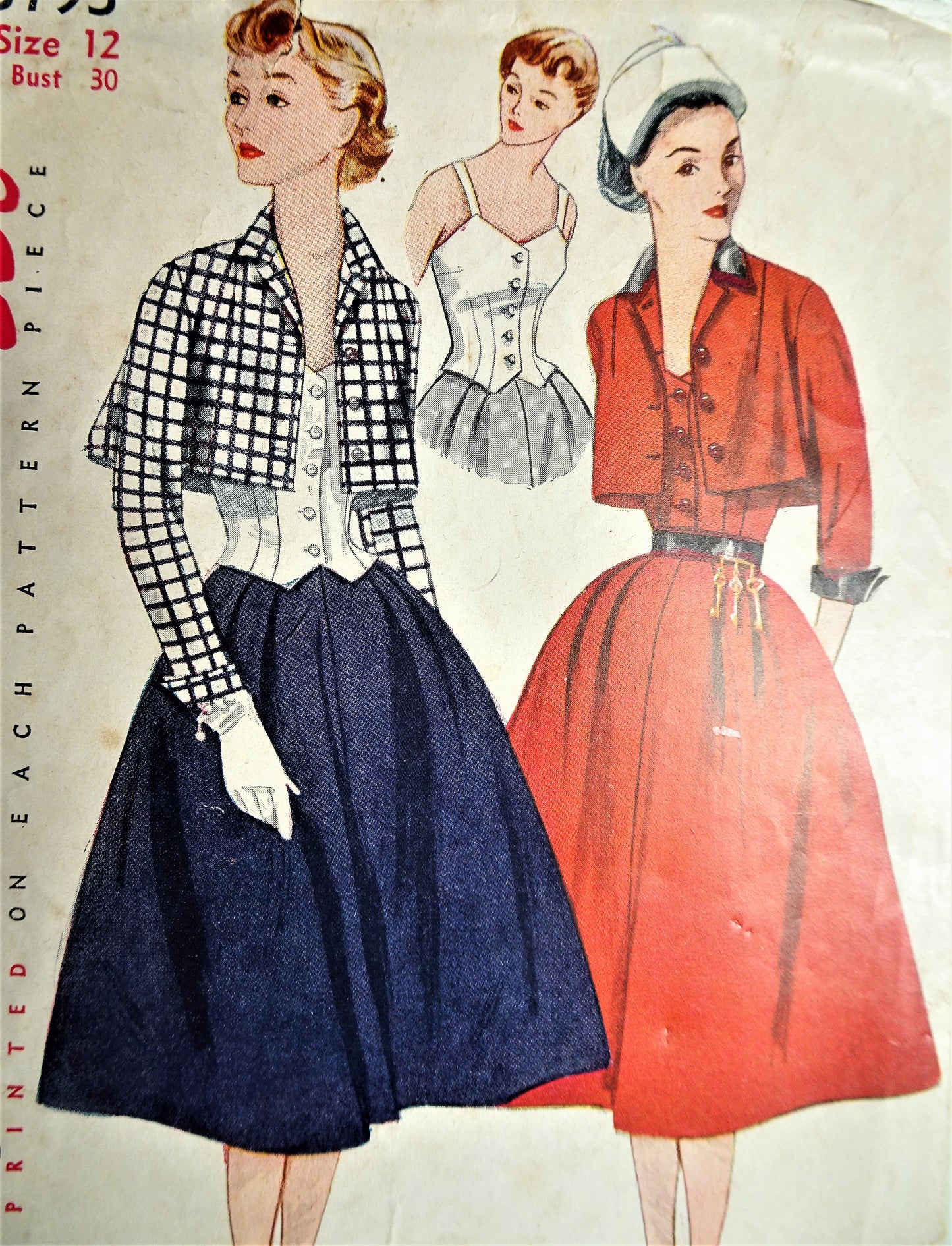 1950s  BEAUTIFUL Bolero Suit and Bodice Pattern SIMPLICITY 3793 Daytime or Party Bust 30 Vintage Sewing Pattern