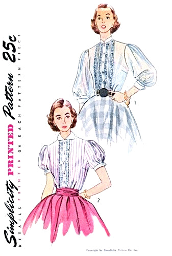 1950s PRETTY Blouse Pattern Simplicity 3799 Two Style Versions Lovely Pintucks Perfect For Sheer Fabrics Bust 30 Vintage Sewing Patterns