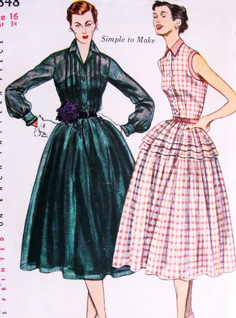 1950s Lovely Dress Pattern SIMPLICITY 3848 Daytime or Party Evening 2 Style Versions Simple To Sew Bust 32 Vintage Sewing Pattern