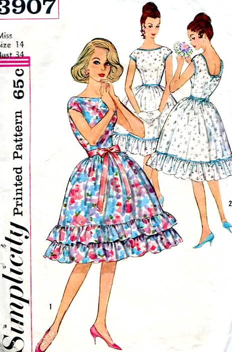 LOVELY Party Dress Pattern SIMPLICITY 3907 Pretty Cocktail Evening Dress Low Back, Bust 34 Vintage Sewing Pattern