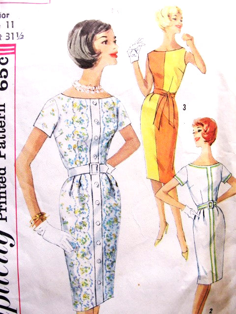 1960s Slim Dress Pattern SIMPLICITY 3970  Simple To Make 3 Style Versions Bust 31.5 Vintage Sewing Pattern
