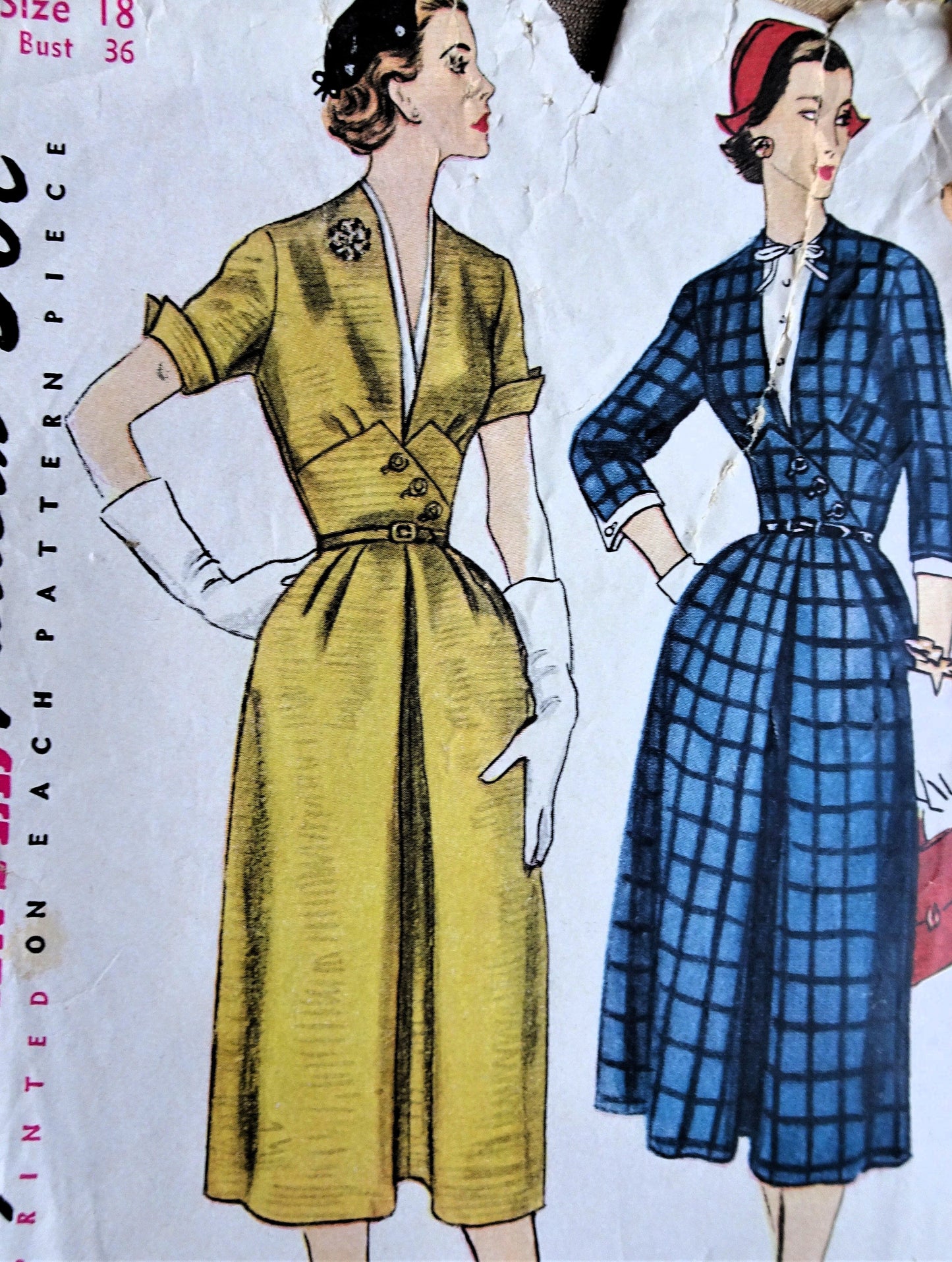 1950s STYLISH Dress with Detachable Dickey and Sleeve Trim Pattern SIMPLICITY 4144 Two Lovely Versions Evening or Day, Bust 36 Vintage Sewing Pattern