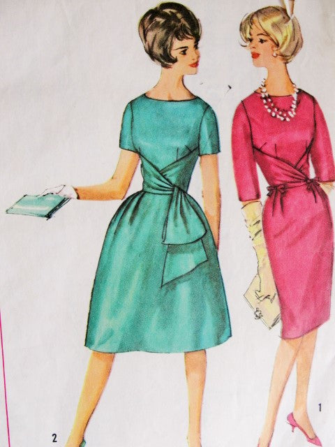 Early 60s Beautiful Cocktail Evening Dress Pattern Simplicity 4230 Two Unique Styles Slim or Flared Skirt Dress Bust 32 Vintage Sewing Pattern