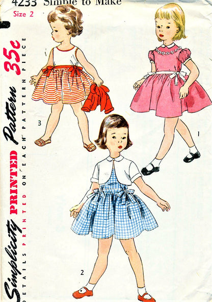 1950s CUTE Toddlers Dress and Jacket Pattern SIMPLICITY 4233 Little Girls Sweet Outfit Size 2 Childrens Vintage Sewing Pattern
