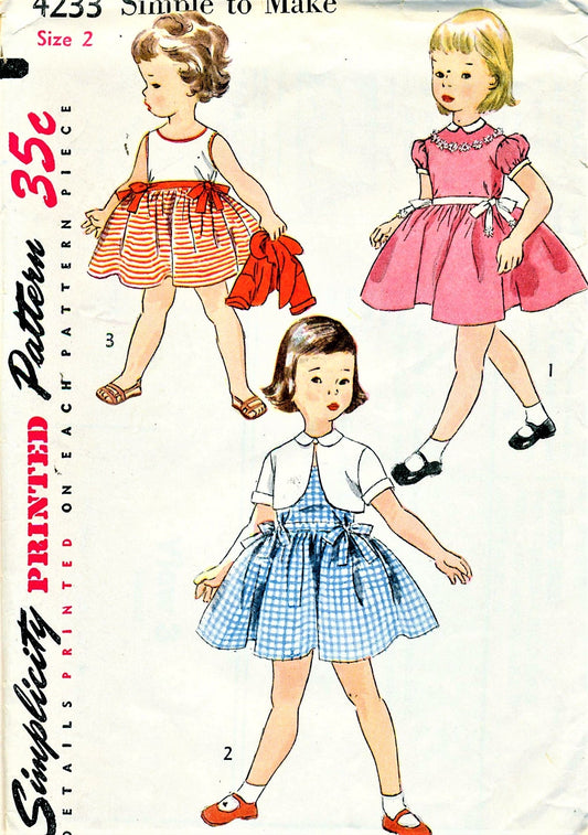 1950s CUTE Toddlers Dress and Jacket Pattern SIMPLICITY 4233 Little Girls Sweet Outfit Size 2 Childrens Vintage Sewing Pattern