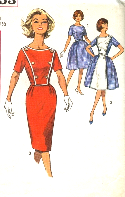 1960s LOVELY Slim or Flared Skirt Dress Pattern SIMPLICITY 4253 Three Pretty Style versions, Bust 34 Vintage Sewing Pattern FACTORY FOLDED