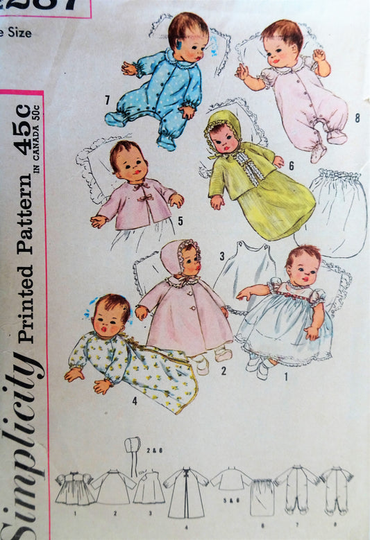 1960s SWEET Baby Infants Layette Pattern SIMPLICITY 4287 A Complete Baby Wardrobe Totally Adorable Styles,One Size, Vintage Sewing Pattern