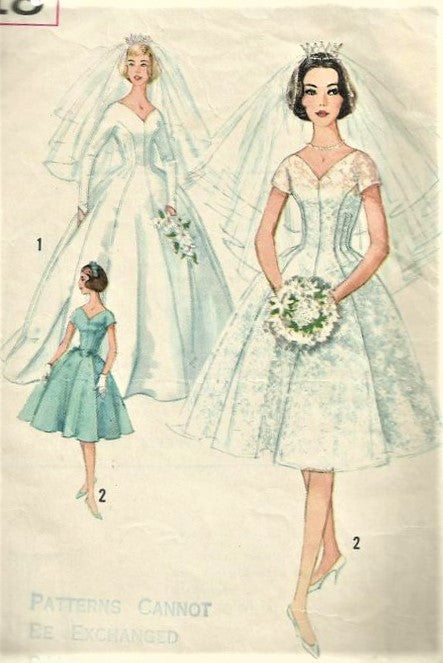 1960s BEAUTIFUL Bridal Wedding Gown Dress Pattern SIMPLICITY 4318 Figure Flattering Design Brides,Bridesmaids and Evening Dress Bust 30 Vintage Sewing Pattern