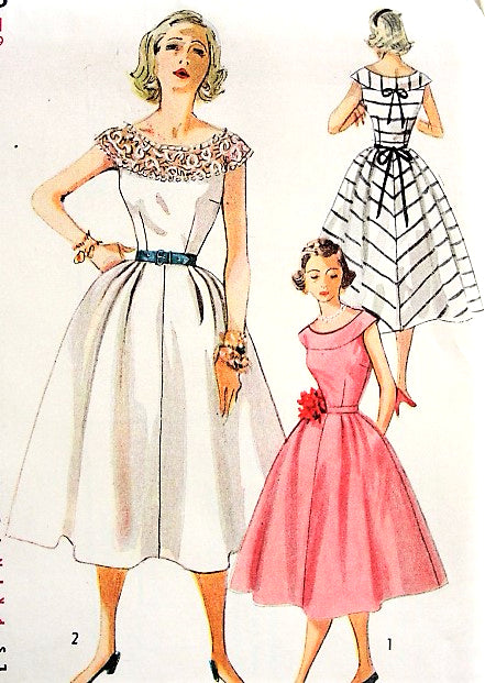 1950s LOVELY Day or Party Dress Pattern SIMPLICITY 4328 Round Yoke Sun – So Vintage Patterns