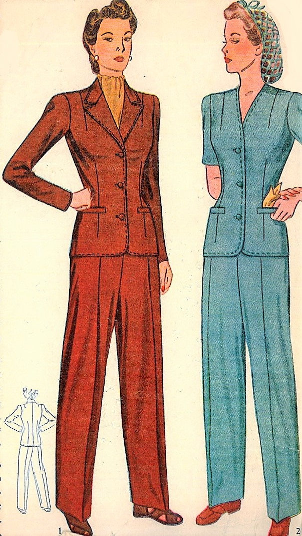 1940s War Time PANT SUIT Pattern SIMPLICITY 4407 Rosie Riveter Slacks Suit Bust 40 WWII Era Vintage Sewing Pattern