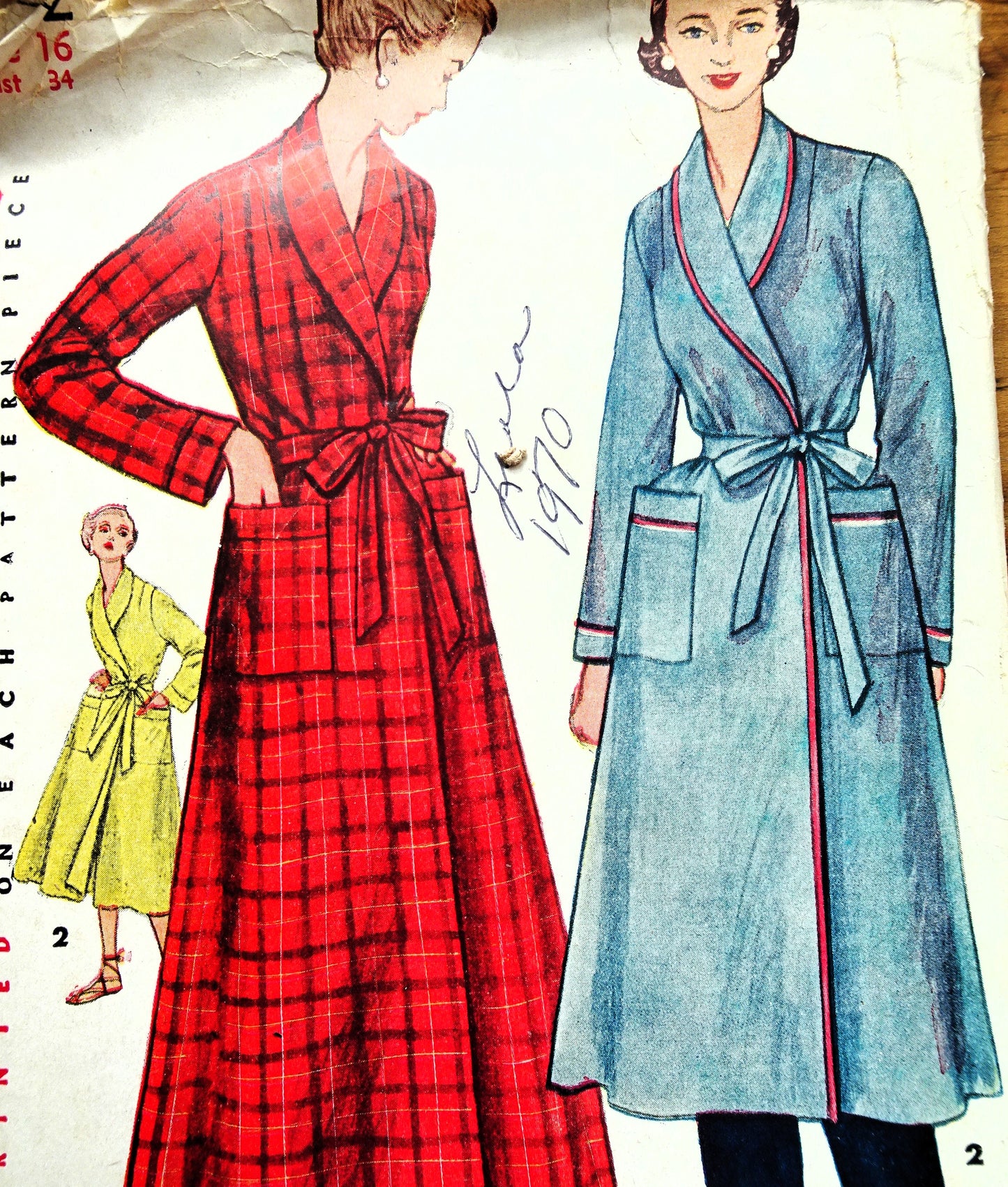 1950s CLASSIC Robe Bathrobe Pattern SIMPLICITY 4472 Simple To Make, 2 Lengths, Bust 34 Vintage Sewing Pattern