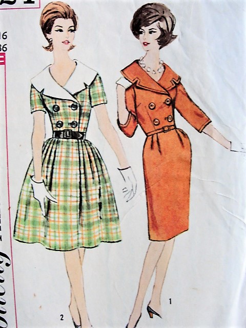 1960s LOVELY Slim or Softly Pleated Skirt Dress Pattern SIMPLICITY 4524 Detachable Collar, Two Looks  Day or Cocktails Bust 36 Vintage Sewing Pattern