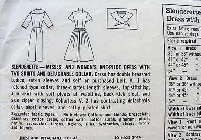 1960s LOVELY Slim or Softly Pleated Skirt Dress Pattern SIMPLICITY 4524 Detachable Collar, Two Looks  Day or Cocktails Bust 36 Vintage Sewing Pattern