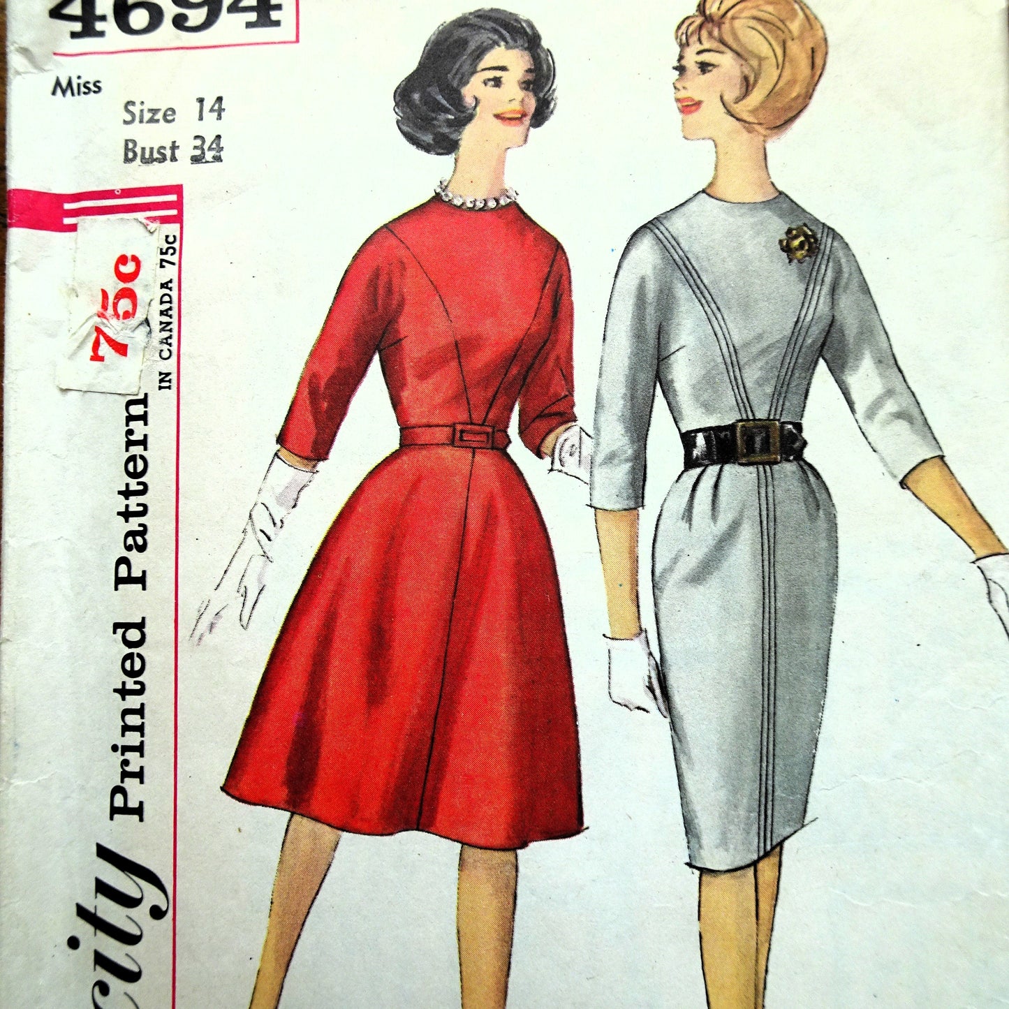 1960s STYLISH Dress Slim or Semi Flared Skirts Pattern SIMPLICITY 4694 Flattering Designs Bust 34 Vintage Sewing Pattern