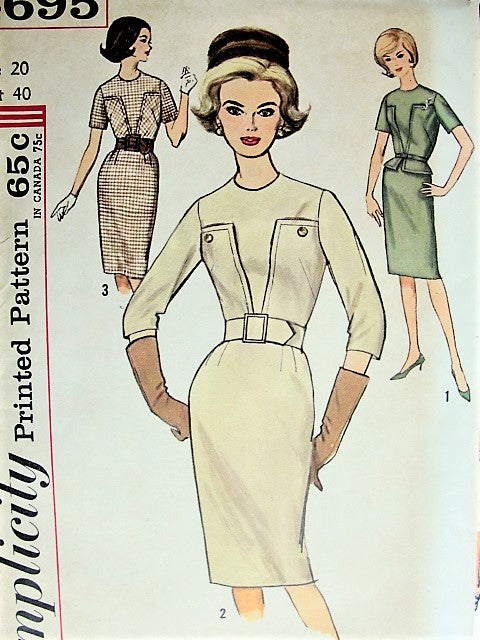 Vintage 1960s CHIC Belted Dress In Three Versions With Optional Peplum Simplicity 4695 Sewing Pattern Bust 40