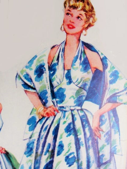 1950s Beautiful MM Style Halter Dress Pattern Simplicity 4711 Rockabilly Party Evening  Dress and stole Shaped Midriff Figure Flattering Style Bust 32 Vintage Sewing Pattern