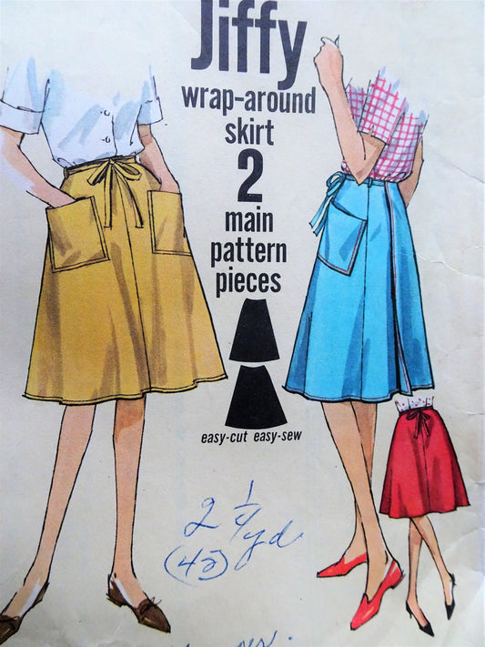 1960s EASY Wrap-Around Skirt Pattern SIMPLICITY 4763 Jiffy Skirt Waist 32 Vintage Sewing Pattern