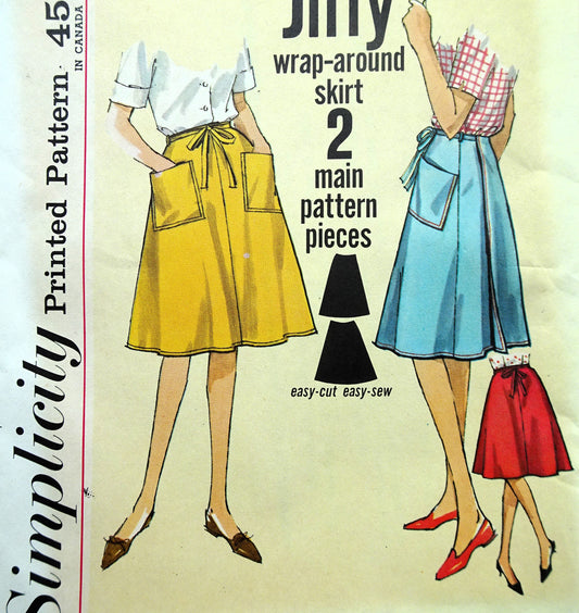1960s EASY Wrap-Around Skirt Pattern SIMPLICITY 4763 Jiffy Skirt Waist 26 Vintage Sewing Pattern