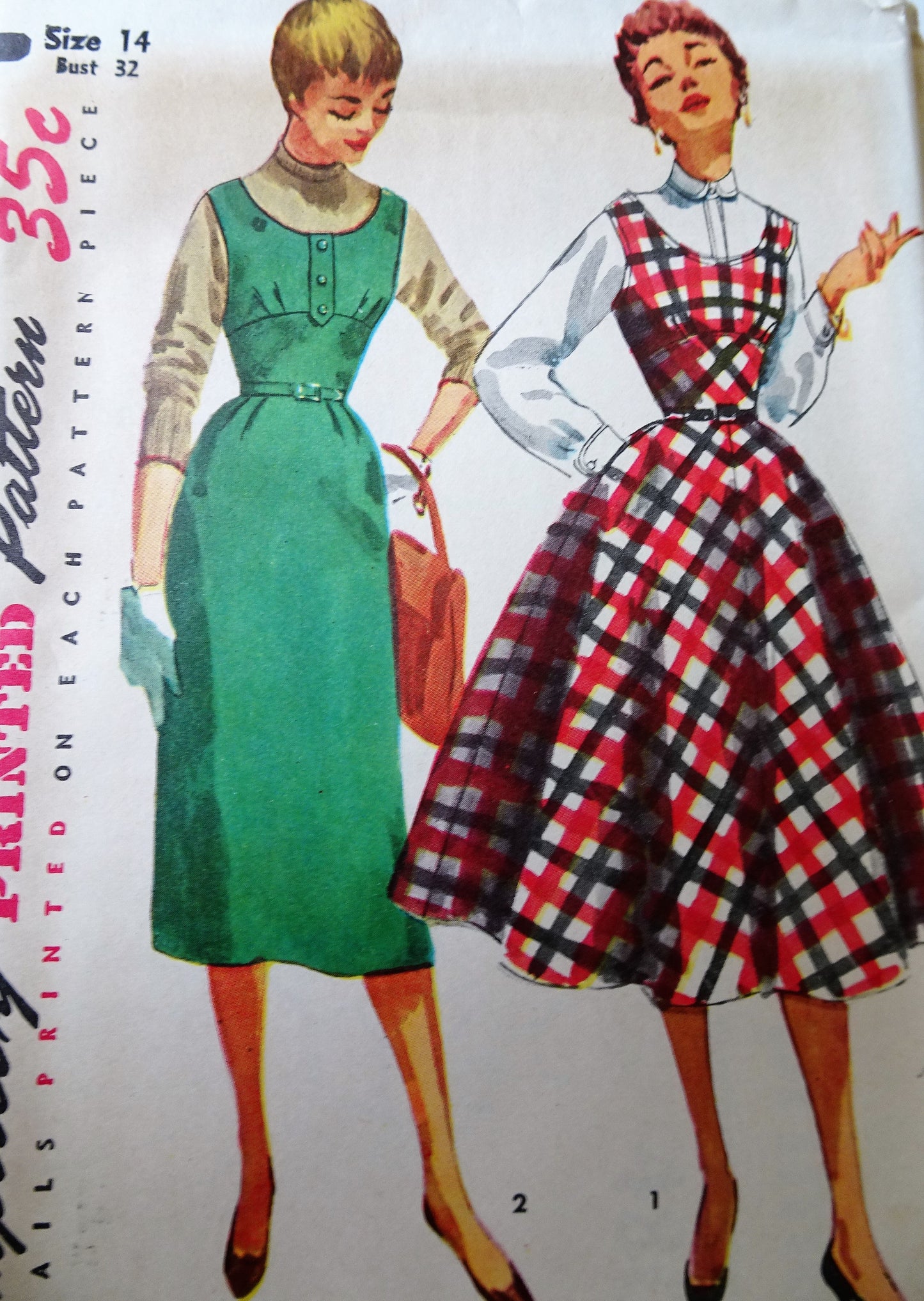 1950s FAB Jumper Dress Slim or Full Skirt Pattern SIMPLICITY 4808 Flattering Midriff Jumper Bust 32 Simple To Make Vintage Sewing Pattern FACTORY FOLDED