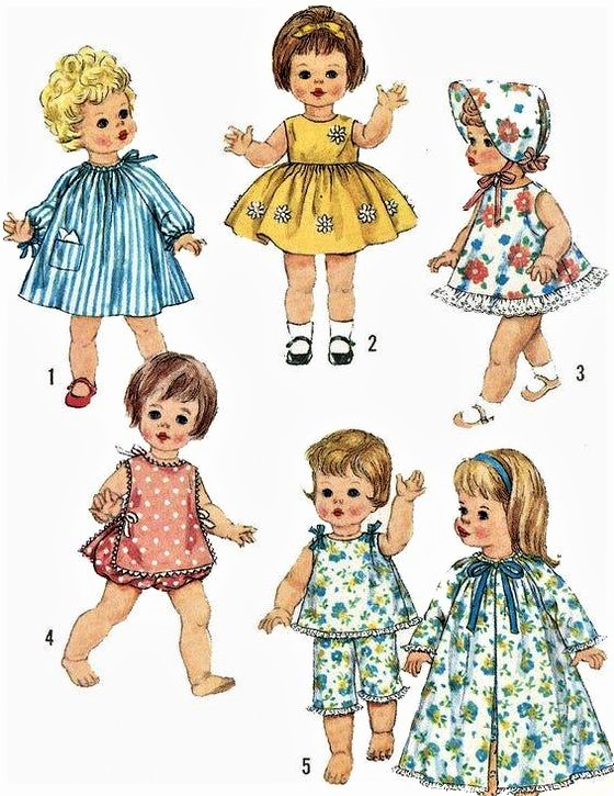 1960s CUTE Chatty Doll Wardrobe Pattern SIMPLICITY 4839 Simple To Sew 15 Inch Doll Wardrobe - Tiny Chatty Baby Vintage Sewing Pattern FF