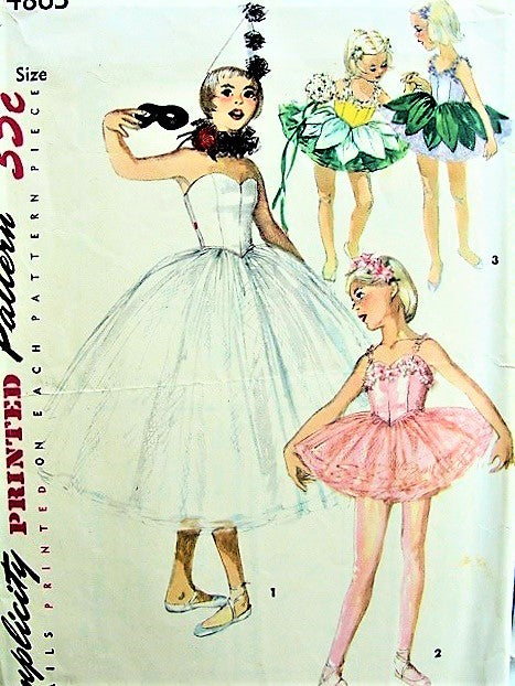 1960s BEAUTIFUL Girls Ballet Costumes Pattern SIMPLICITY 4863 Three Lovely Designs, Bust 30 Vintage Sewing Pattern FACTORY FOLDED
