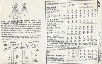1960s ROMANTIC Mad Men Era Wedding Gown Bridal Dress Pattern SIMPLICITY 4892 Two Beautiful Styles and Lengths, or Bridesmaids Dress Bust 32 Vintage Sewing Pattern