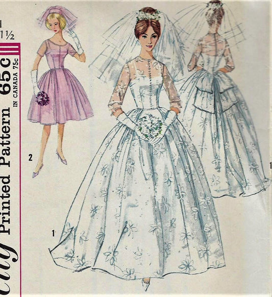 1960s ROMANTIC Mad Men Era Wedding Gown Bridal Dress Pattern SIMPLICITY 4892 Two Beautiful Styles and Lengths, or Bridesmaids Dress Bust 32 Vintage Sewing Pattern