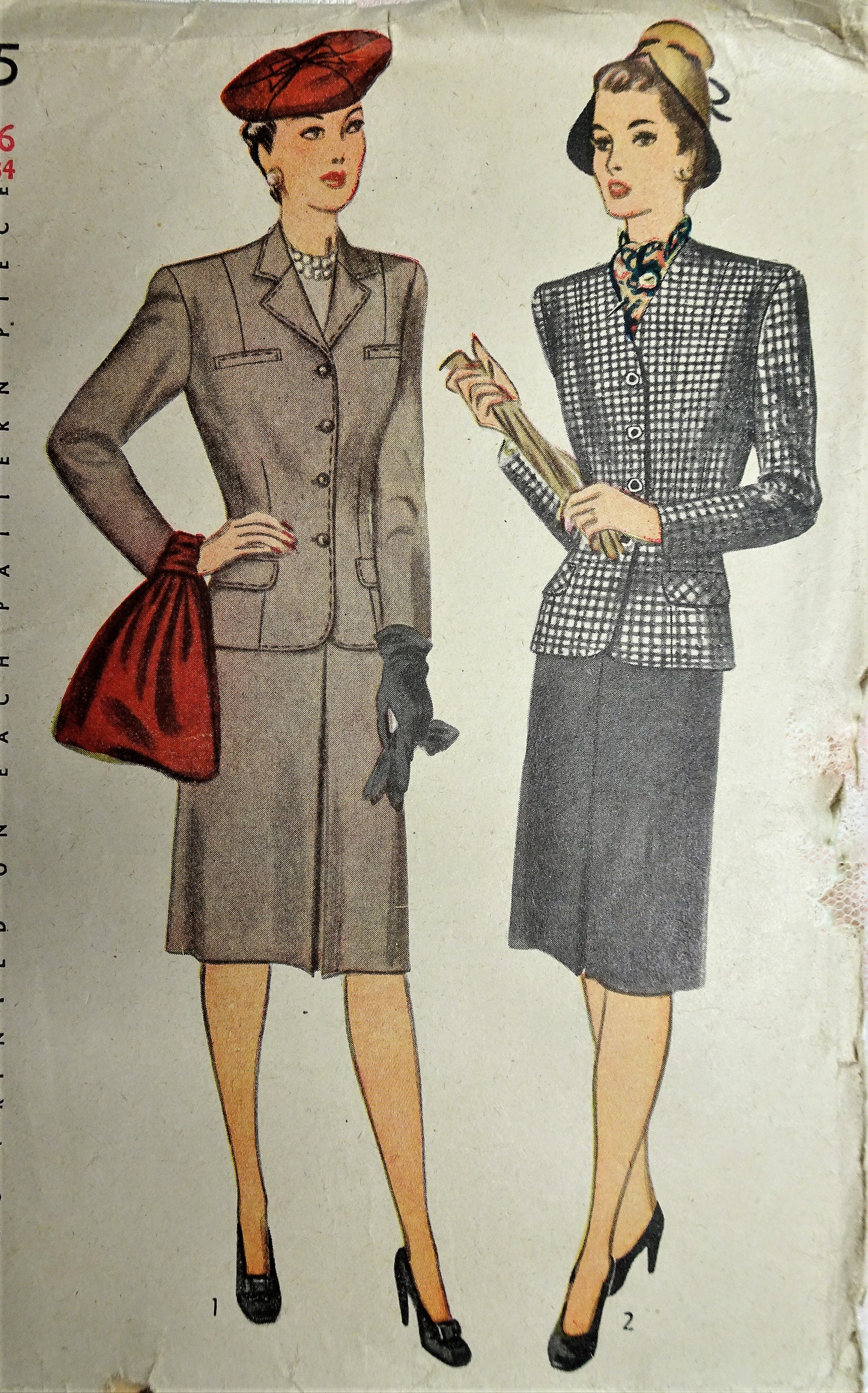 1940s SLEEK Stylish Suit Pattern SIMPLICITY 4915 Beautifully Fitted Jacket Slim Skirt WW II Era Suit Bust 34 Vintage Sewing Pattern Factory Folded