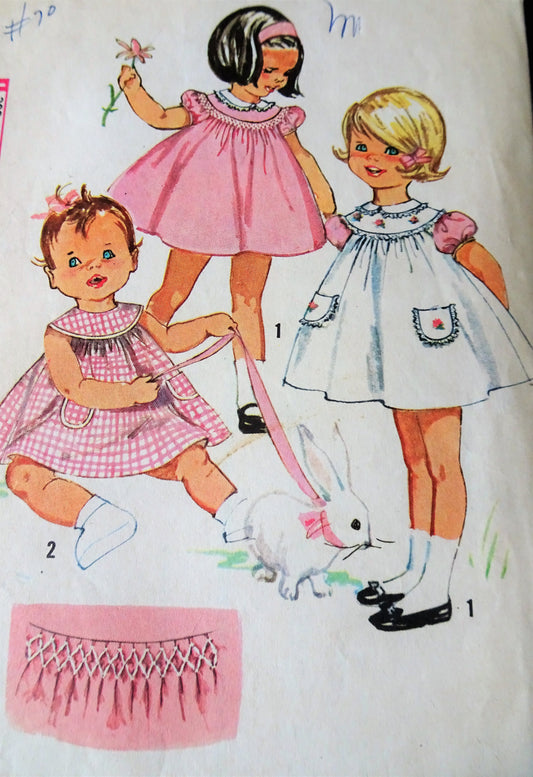 CHARMING 1960s Toddlers Dress and Sundress or Pinafore Pattern SIMPLICITY 4916 Cute Styles Includes Transfer for Smocking  Little Girls Size 3, Childrens Vintage Sewing Pattern