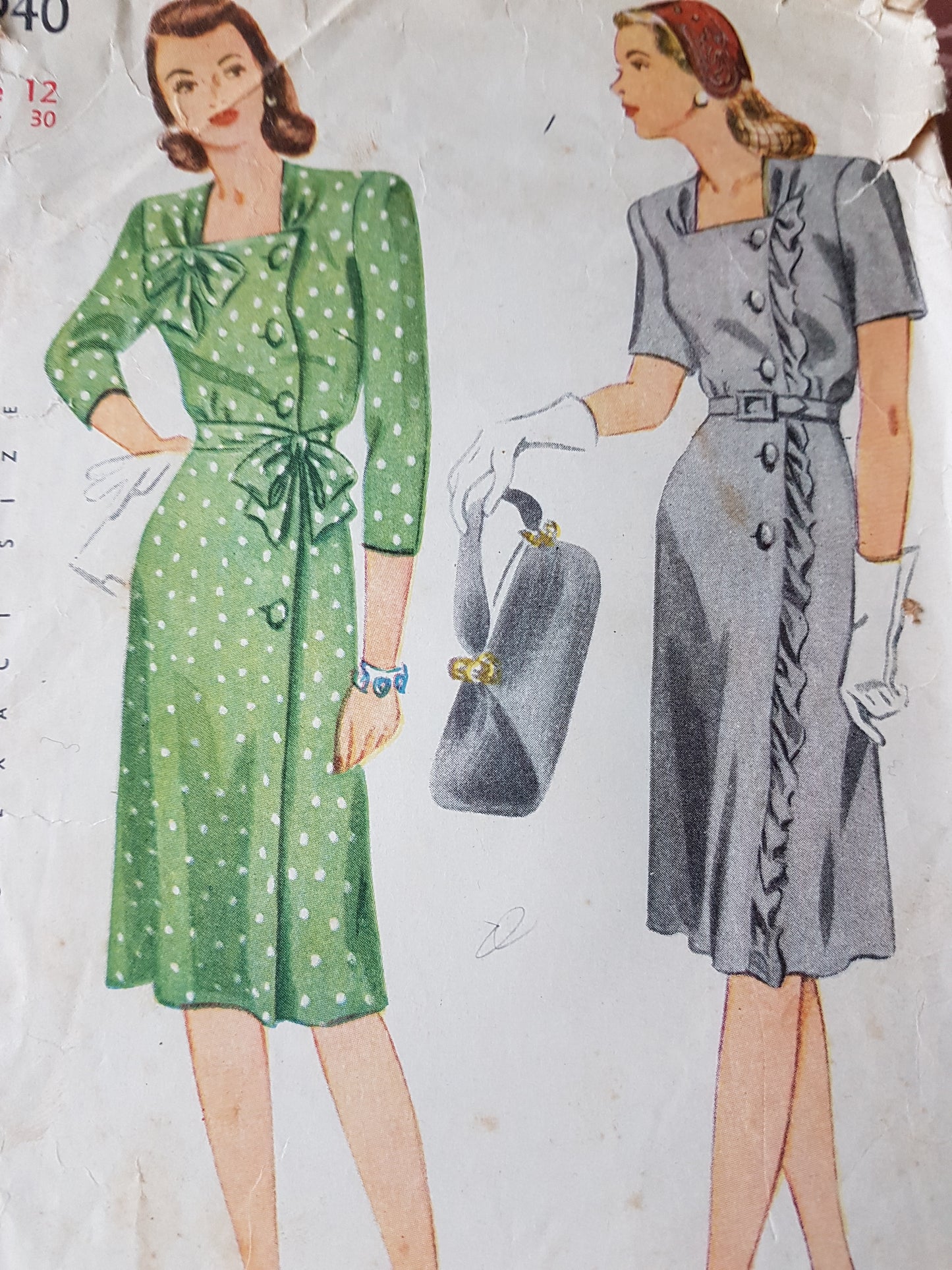 1940s Side Closing Dress Pattern SIMPLICITY 4940 Bust 30 Vintage Sewing Pattern