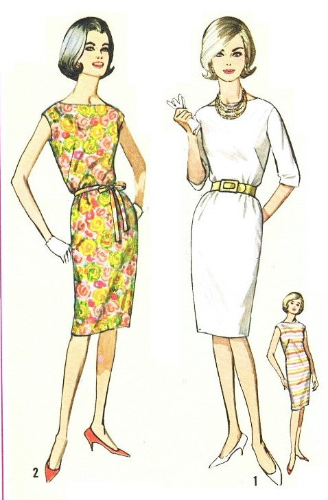 1960s Bateau Neckline SHIFT Dress Pattern SIMPLICITY 4947 Simple To Make Slim Jiffy Dress Bust 32 Vintage Sewing Pattern