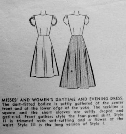 1940s Evening  Party Dress Gown Pattern SIMPLICITY 4986 Swing Era Sweetheart Neckline Tulip Sleeves  2 Lengths, Bust 30 Simple To Make Vintage Sewing Pattern