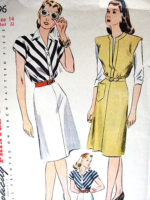 1940s FAB Dress or Jumper Pattern SIMPLICITY 4996 Bust 32 Vintage Sewing Pattern