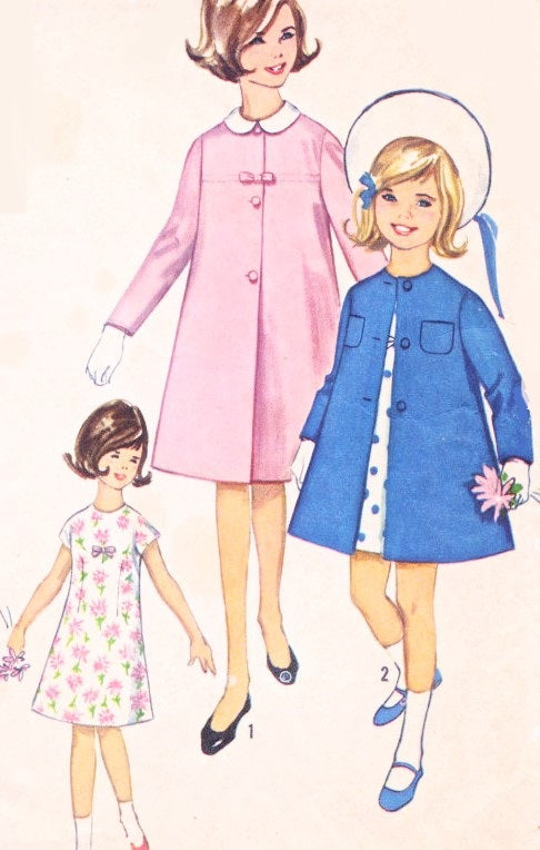 1960s Girls Cute Dress and Coat Pattern SIMPLICITY 5372 Vintage Sewing Pattern Detachable Collar Lovely Coat Kawaii Style UNCUT