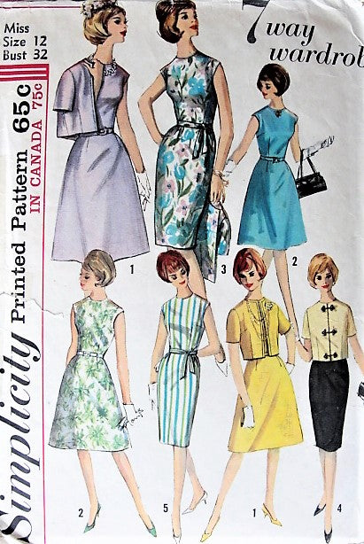 1960s CHIC A-Line or Slim Dress and Jacket Simplicity 5398 Bust 32 Vintage Sewing Pattern