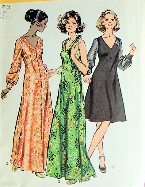 Retro 1970s ELEGANT V-Neck or Halter Evening Dress SIMPLICITY 5432 Three Flattering Styles Bust 45 Vintage Sewing Pattern FACTORY FOLDED