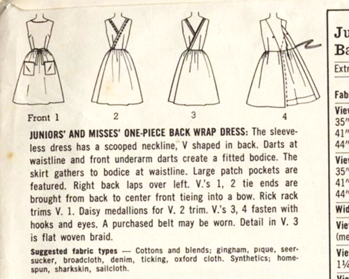 1960s CUTE Back Wrap Dress Pattern SIMPLICITY 5460 Sleeveless Low Round Neck Big Patch Pockets Bust 32 Vintage Sewing Patterns