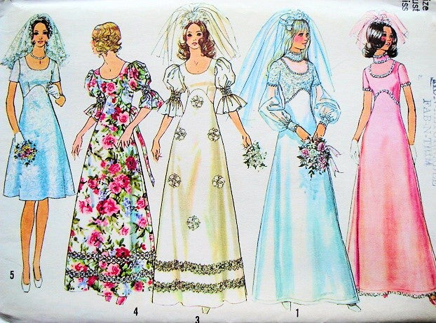 1970s BEAUTIFUL Wedding Gown Bridal Dress Pattern SIMPLICITY 5462  Five Lovely Styles Bust 32 Vintage Sewing Pattern FACTORY FOLDED
