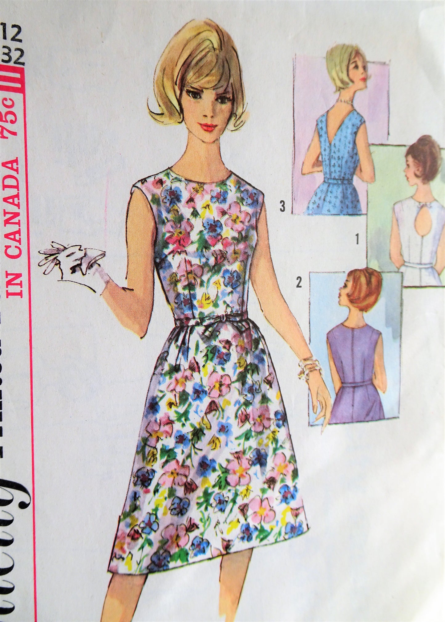 1960s CLASSY KeyHole Back Dress Pattern SIMPLICITY 5489 Three Back Versions,Daytime or After 5 Dress,Bust 32 Vintage Sewing Pattern