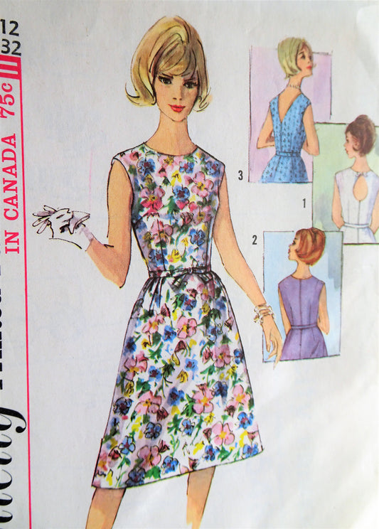 1960s CLASSY KeyHole Back Dress Pattern SIMPLICITY 5489 Three Back Versions,Daytime or After 5 Dress,Bust 32 Vintage Sewing Pattern