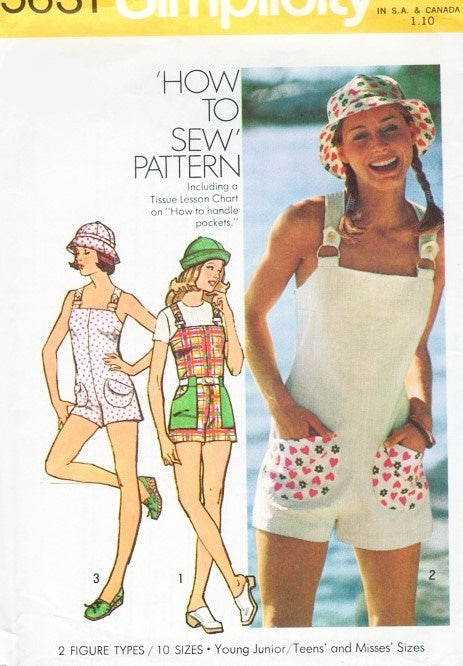 1970s CUTE Rompers Jumpsuit Playsuit and Sun Hat Pattern SIMPLICITY 5631 Bust 32 How To Sew BeachWear Vintage Sewing Pattern